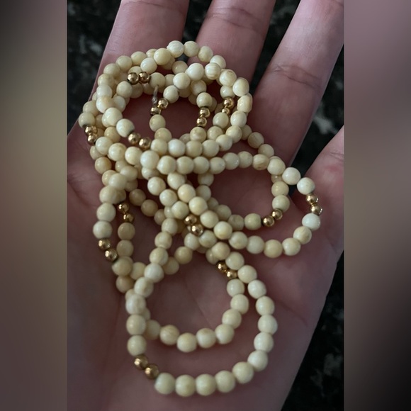 BONE 4mm Small Bead Long Necklace - Picture 4 of 6
